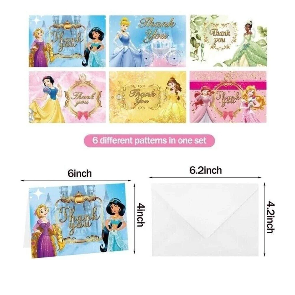 Set Lot of 24 THANK YOU Cards Disney Princess Blank Notes Girls Birthday Party..